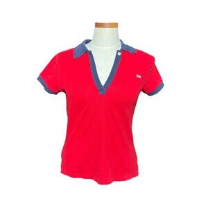 Vintage Polo Jeans Co Ralph Lauren Women’s Red V-neck Short Sleeve Americana Med